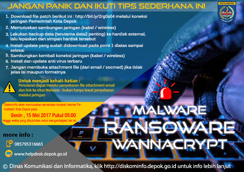Tips Mencegah Malware Ransomware (Wannacry / Wannacrypt) Untuk ASN di Lingkungan Pemerintah Kota Depok